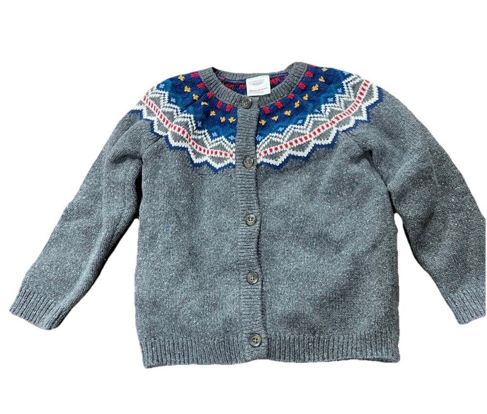 Hanna Andersson gray flecked cotton/wool Fair Isle sweater kids size 3T